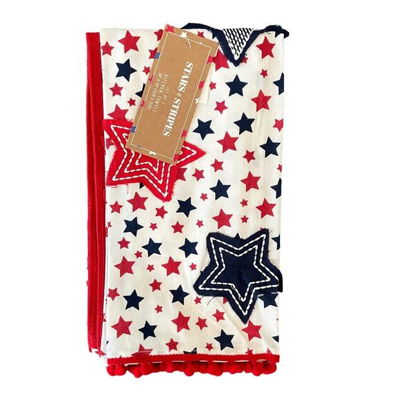 STARS & STRIPES Set of 3 USA Pom Pom 100% Cotton Kitchen Tea Towels 20x28 NEW - Picture 10 of 12